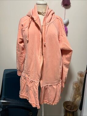 Free People Peach Zip-Up Hooded Sweater Jacket